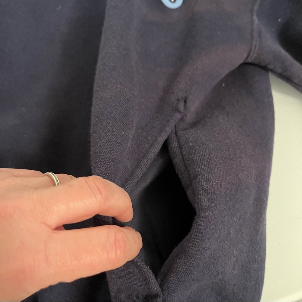 Vintage 90s Jerzees Super Sweats Denali Hoodie Navy Blue Distressed Large - Picture 13 of 13